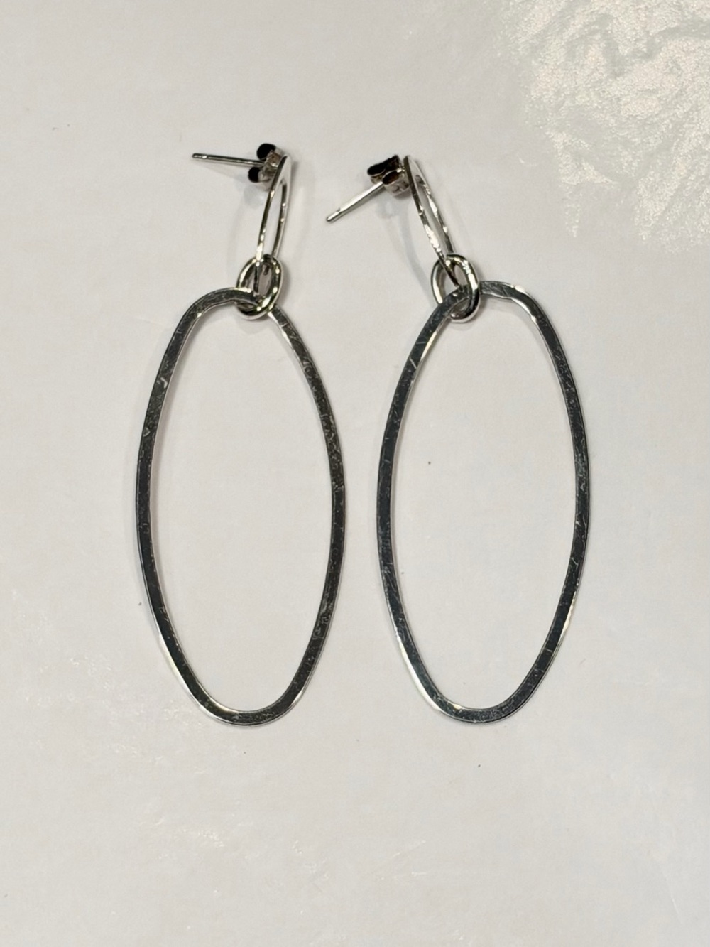 Ross-Simons Silver Hammered Oval Drop Earrings